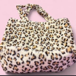 Leopard Print Faux Fur Tote Bag